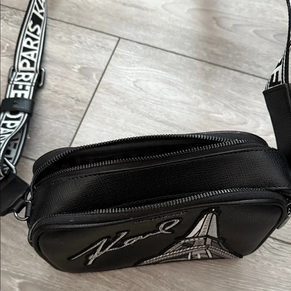 Karl Lagerfeld Black Belt Bag with Eiffel Tower Design - Picture 2 of 4